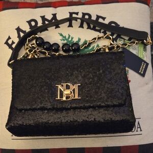Badlgley Mischka Black Sequin Shoulder Bag